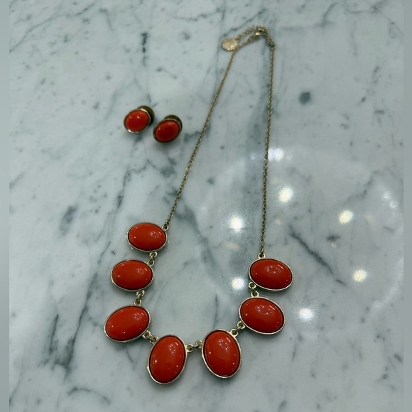 Liz Claiborne Jewelry - Vintage Liz Claiborne Necklace & Earrings 16-18”  Red Pendants Gold Tone Jewelry